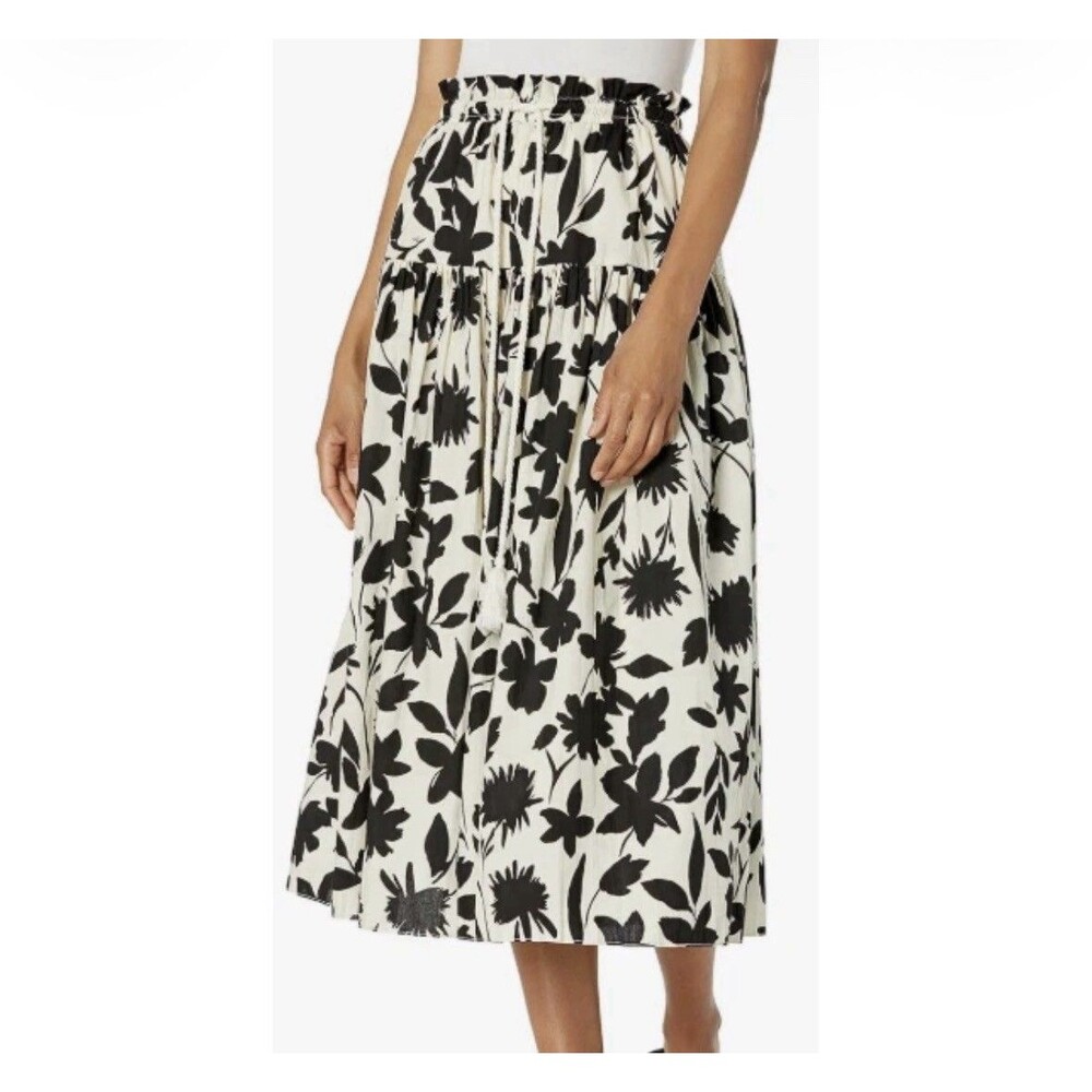 Moon River Anthropology Long Skirt Floral Black Tassel Boho Large